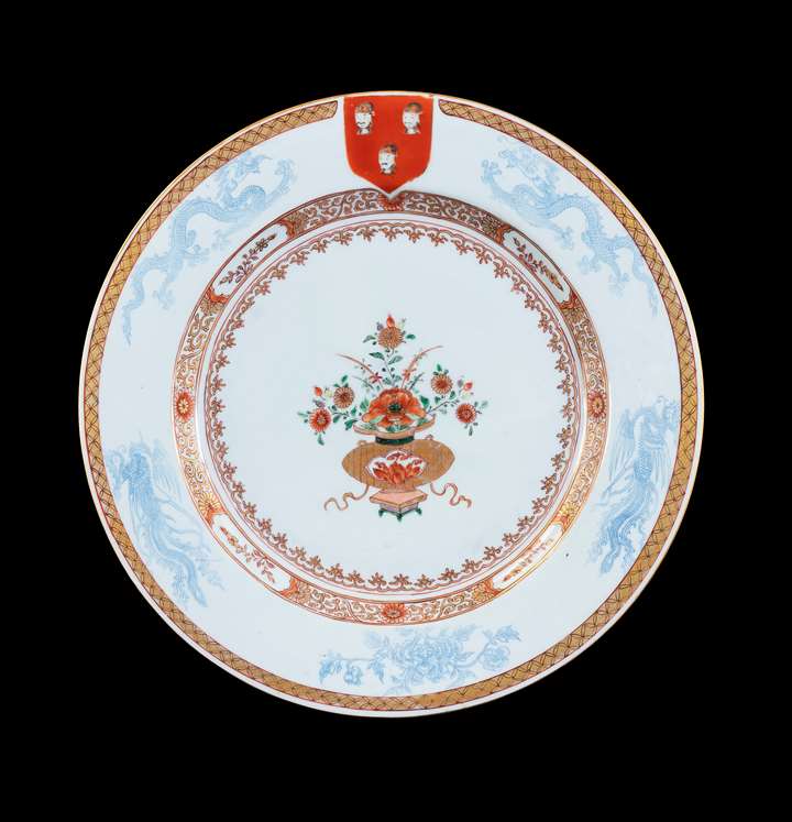 GG: Chinese export armorial porcelain charger, arms of Fazakerley
